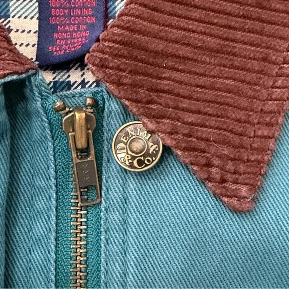 Vintage Denim Co Jacket Chore Barn Coat Adult S Flannel Lined Corduroy 90s Green - Picture 4 of 14